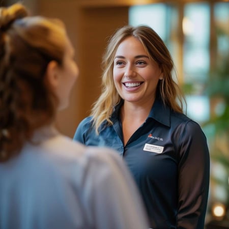 Woman guest services talking to guests in front of her, with a smile-Oct-25-2024-11-31-58-1406-AM Woman guest services talking to guests in front of her, with a smile-Oct-25-2024-11-31-58-1406-AM