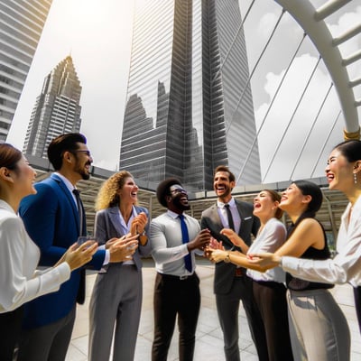 people happy making a deal, corporate, sunny, skyscraper-1