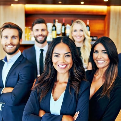 team that makes up a hotel management reception FB Finance Sales maintenance human resources People smilling-2