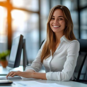 woman beautifull corporate smiling at a desk-3